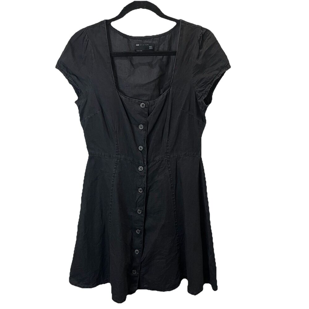 Asos Design Black Wash Button Up Short Sleeve Dress Womens Size 8 Chambray